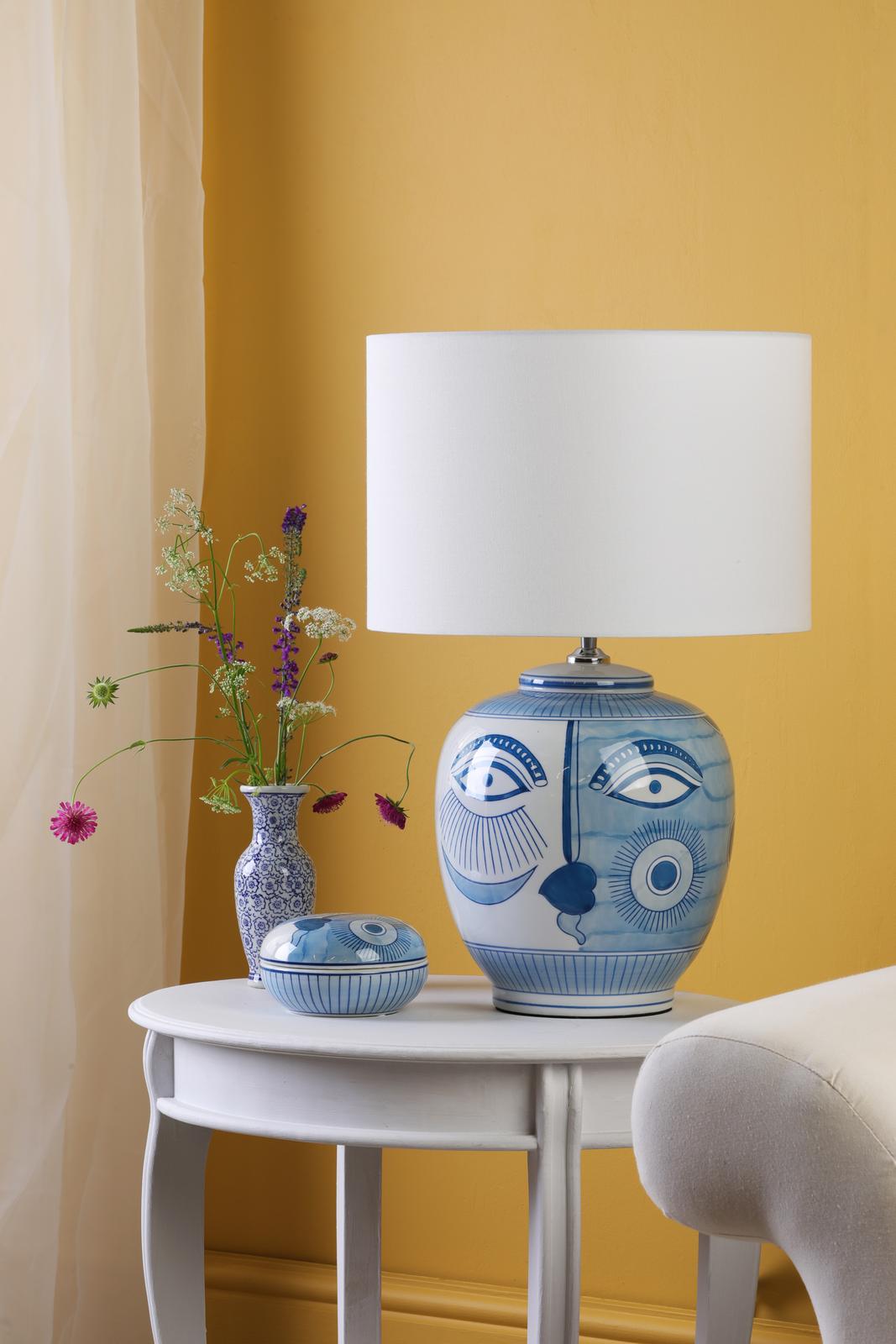 Picasso Small Ceramic Table Lamp Blue & White Face Print Base Only