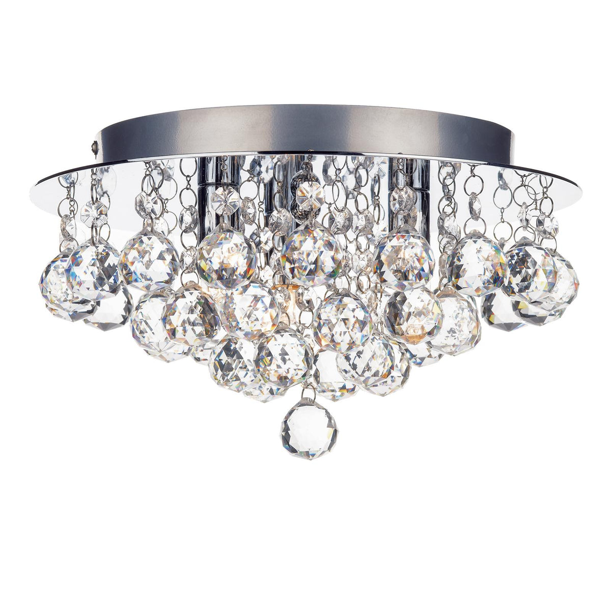 Pluto 3 Light Flush Polished Chrome Crystal Glass Droppers