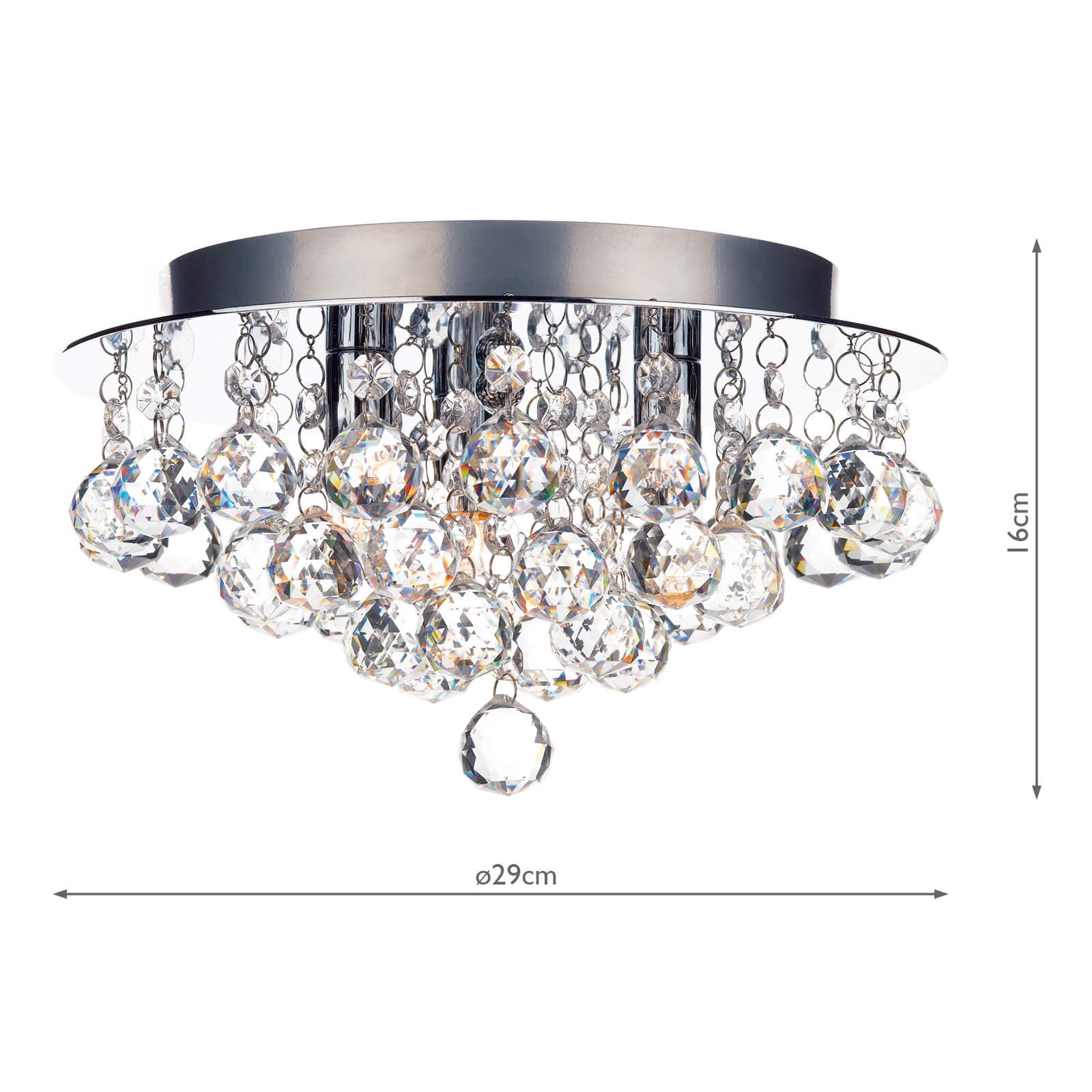 Pluto 3 Light Flush Polished Chrome Crystal Glass Droppers