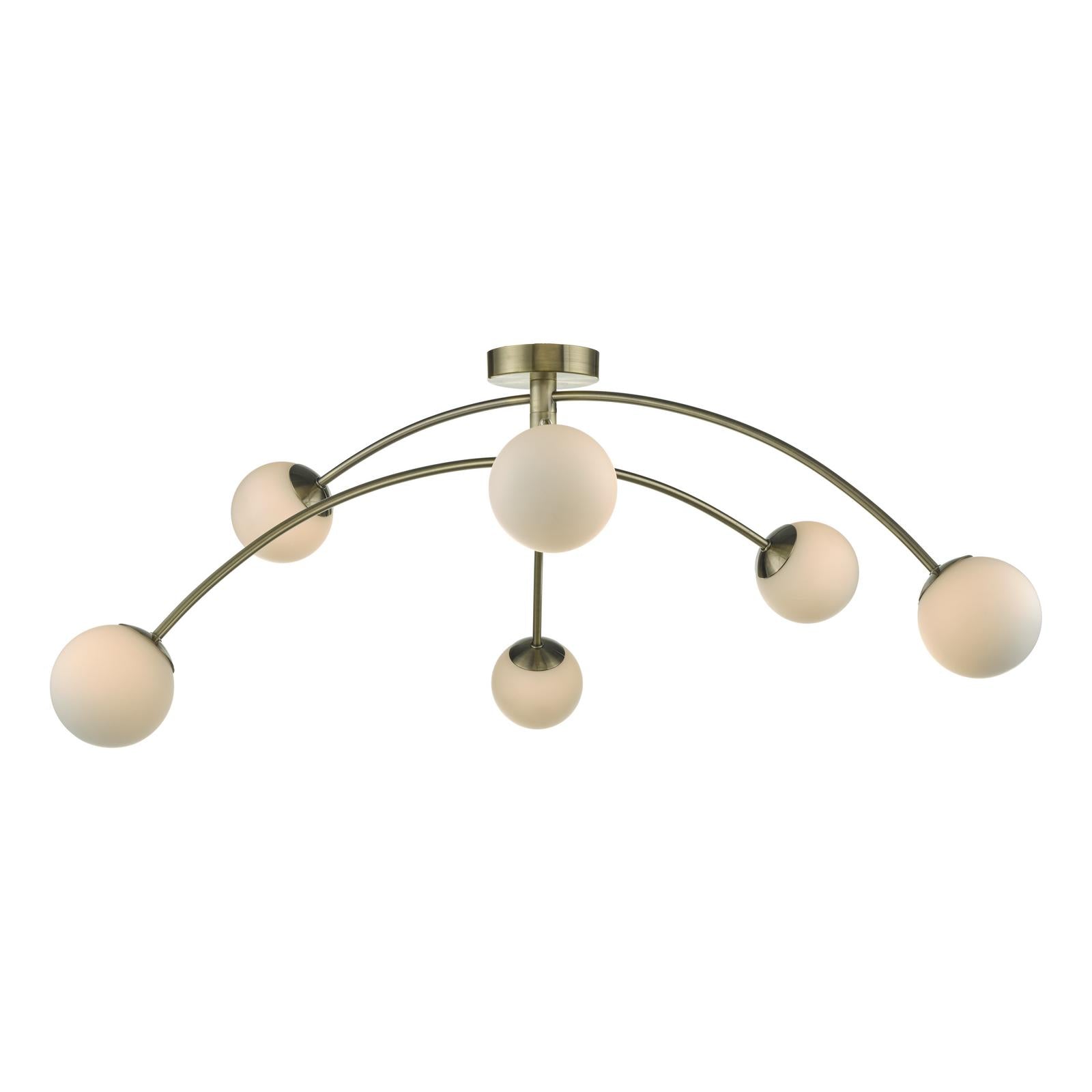 Puglia 6 Light Semi Flush Antique Brass Opal Glass