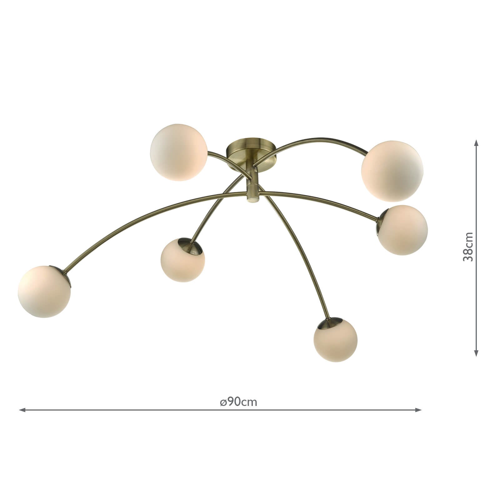 Puglia 6 Light Semi Flush Antique Brass Opal Glass