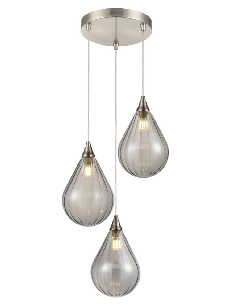 Perry 3 Light Spreader in satin nickel with smoked glass
