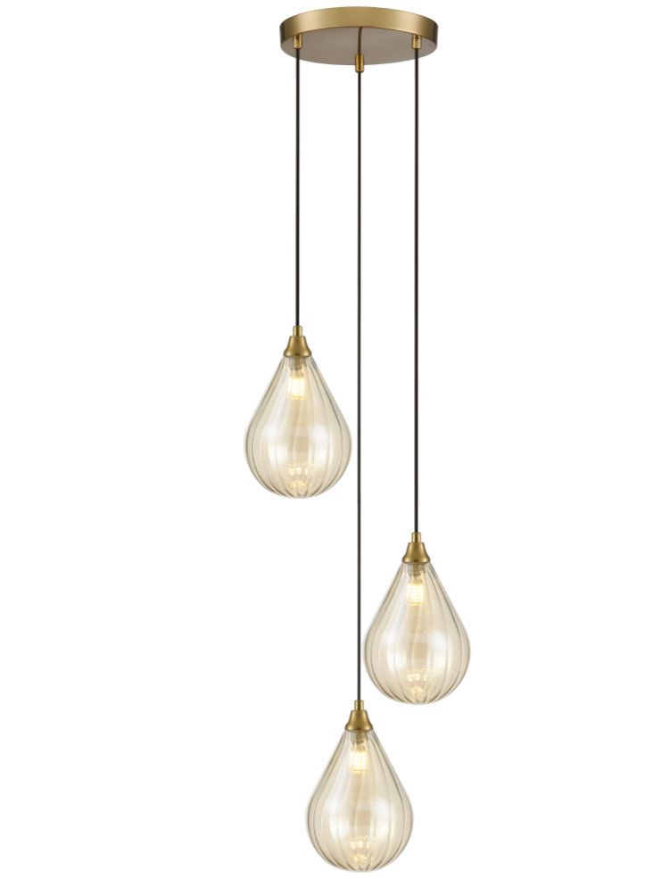 Perry 3 light Spreader in aged brass with amber glass