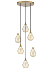 Perry 6 light Spreader in aged brass with amber glass
