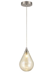 Perry single pendant in satin nickel with amber glass