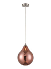 Perry single pendant in satin nickel with copper glass