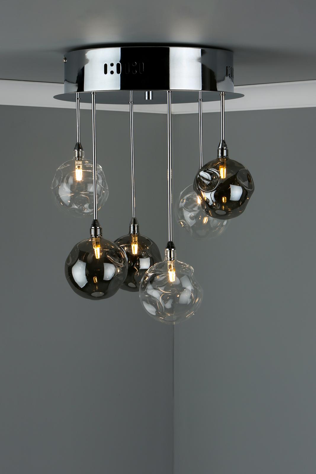 Quinn 6 Light Semi Flush Polished Chrome With Smoked & Clear Glass