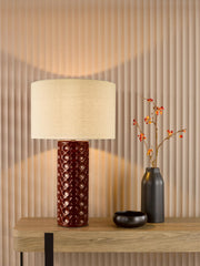 Raja Table Lamp Red Ceramic and Antique Bronze With Shade