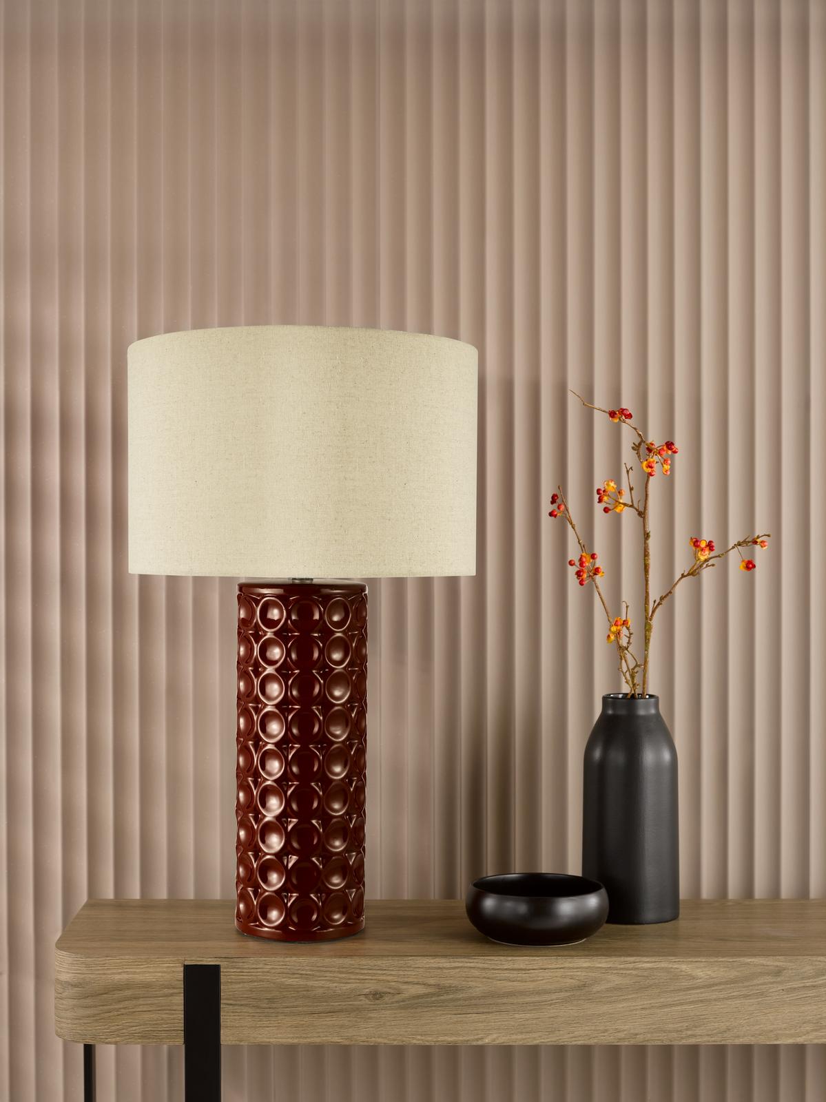 Raja Table Lamp Red Ceramic and Antique Bronze With Shade