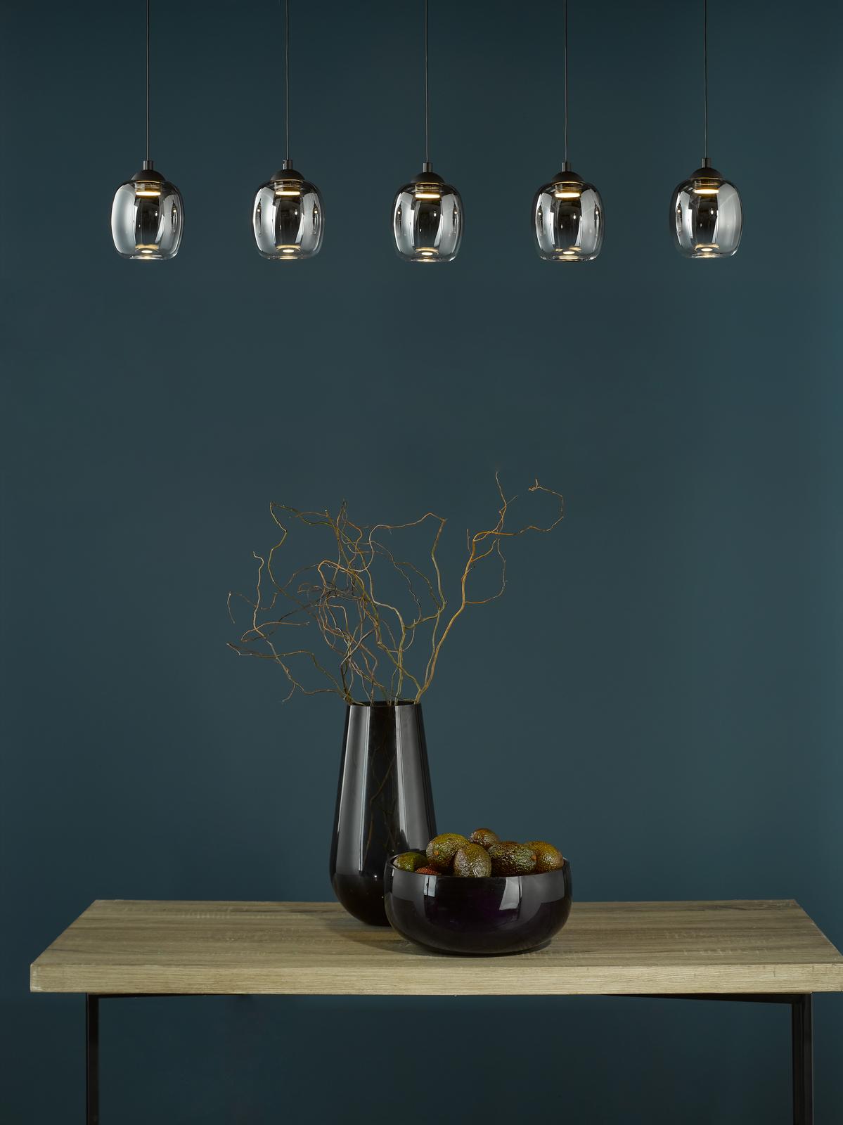 Ramona 5 Light Bar Pendant Matt Black and Smoked Ombre Glass LED