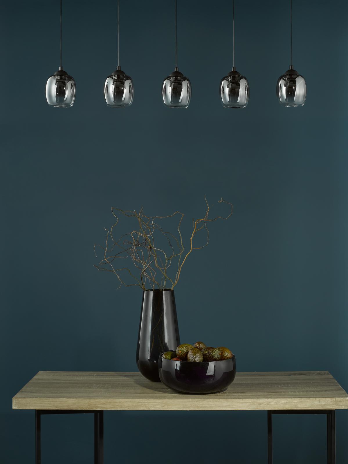 Ramona 5 Light Bar Pendant Matt Black and Smoked Ombre Glass LED