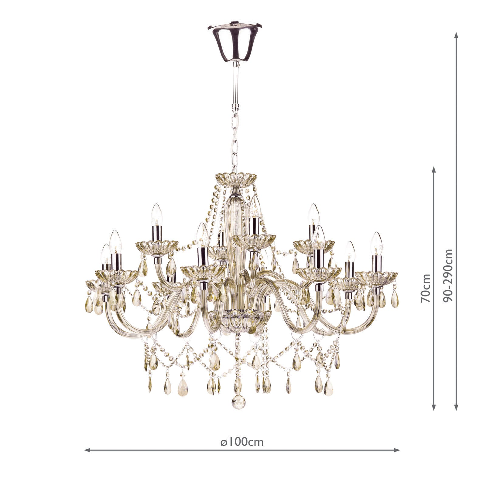 Raphael 12 Light Chandelier Champagne Glass and Polished Chrome