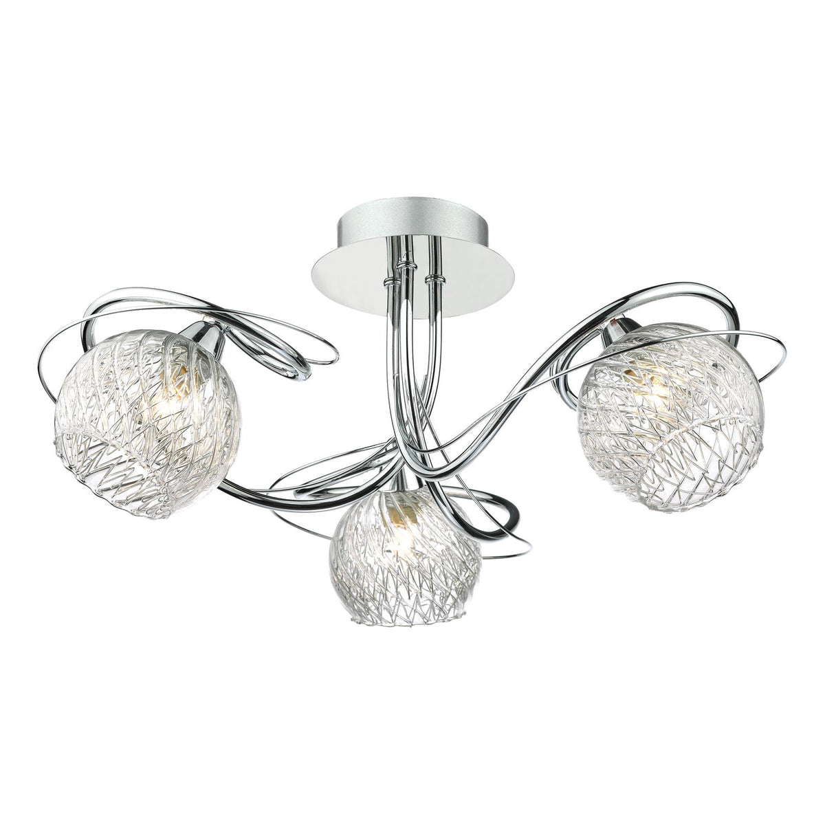 Rehan 3 Light Semi-Flush Polished Chrome and Ribbed Glass