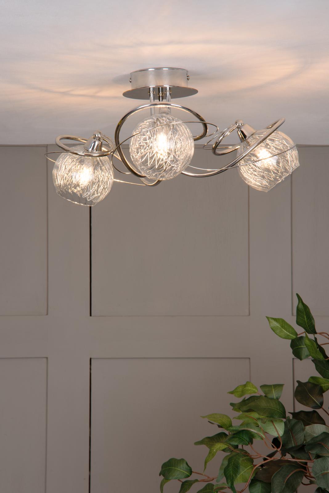 Rehan 3 Light Semi-Flush Polished Chrome and Ribbed Glass