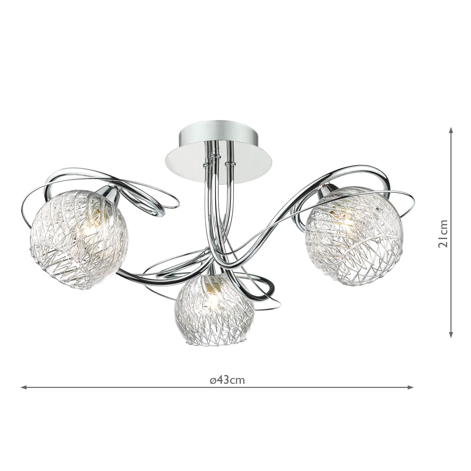 Rehan 3 Light Semi-Flush Polished Chrome and Ribbed Glass