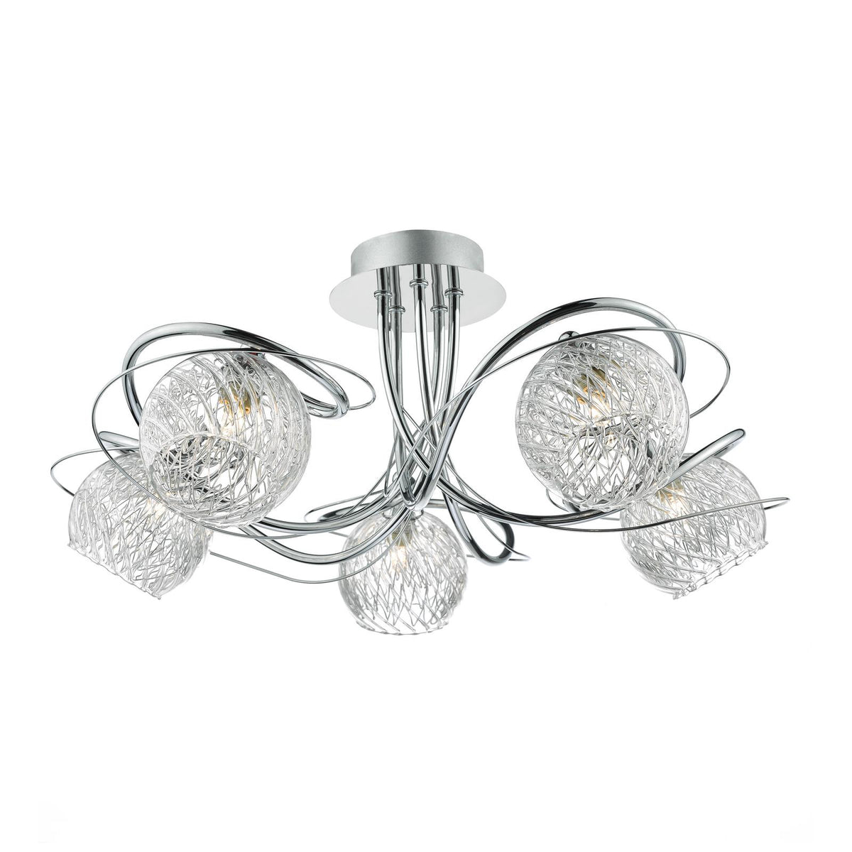 Rehan 5 Light Semi-Flush Polished Chrome and Ribbed Glass