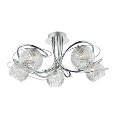 Rehan 5 Light Semi-Flush Polished Chrome and Ribbed Glass
