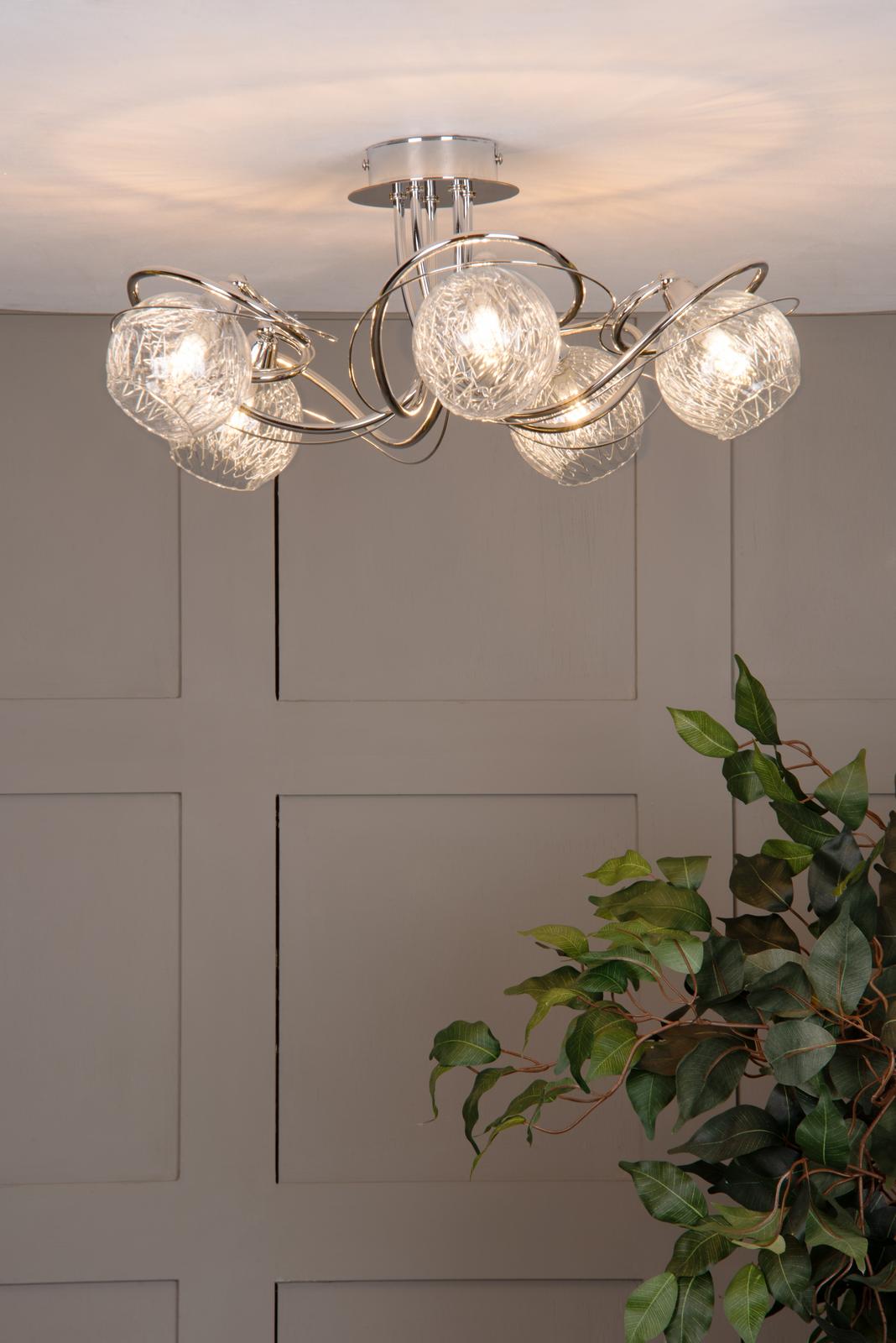 Rehan 5 Light Semi-Flush Polished Chrome and Ribbed Glass