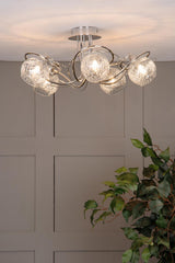 Rehan 5 Light Semi-Flush Polished Chrome and Ribbed Glass