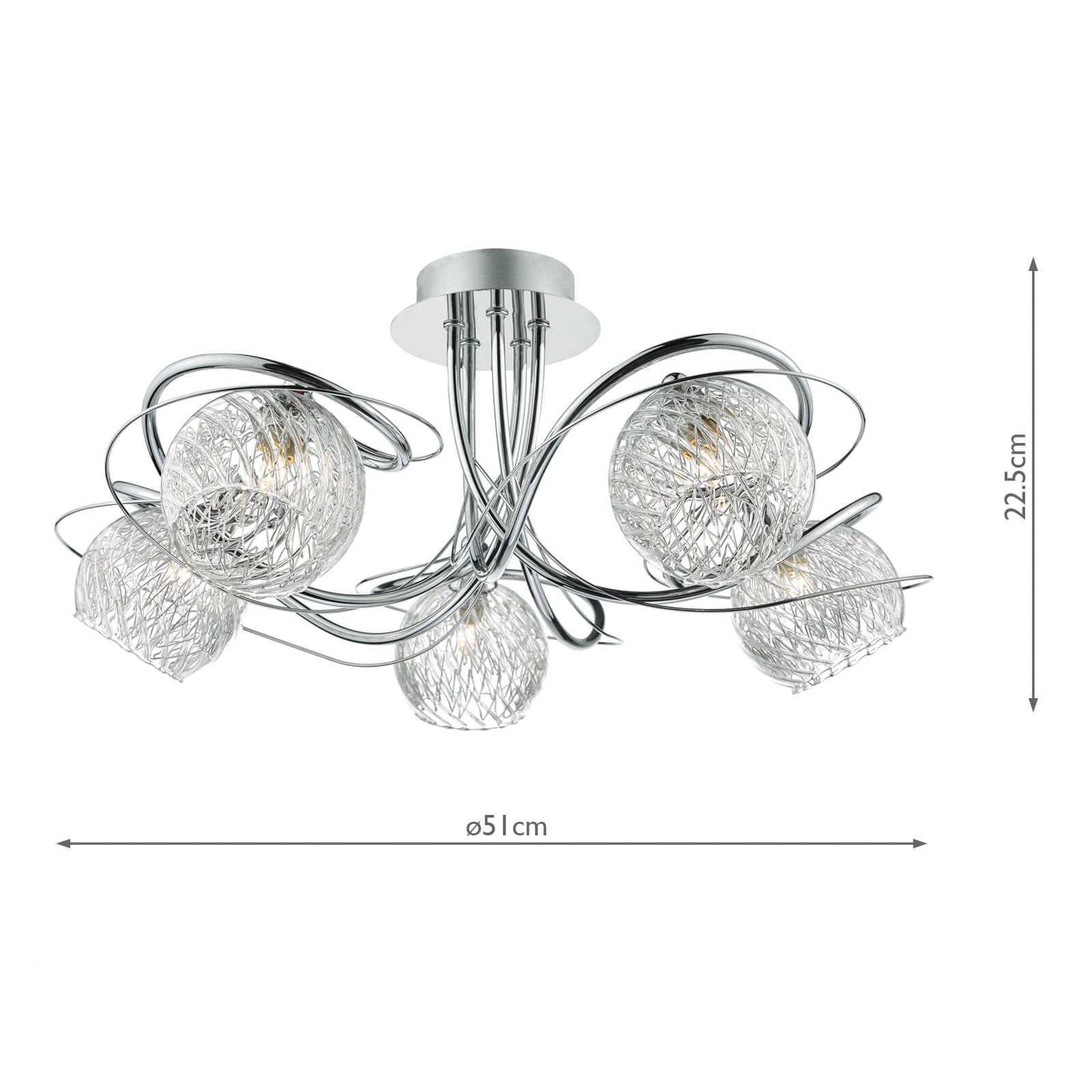 Rehan 5 Light Semi-Flush Polished Chrome and Ribbed Glass