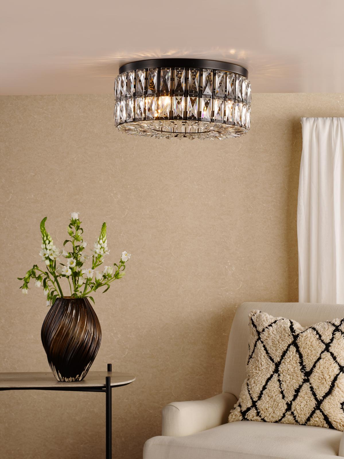 Relena 4 Light Flush Matt Black and Crystal