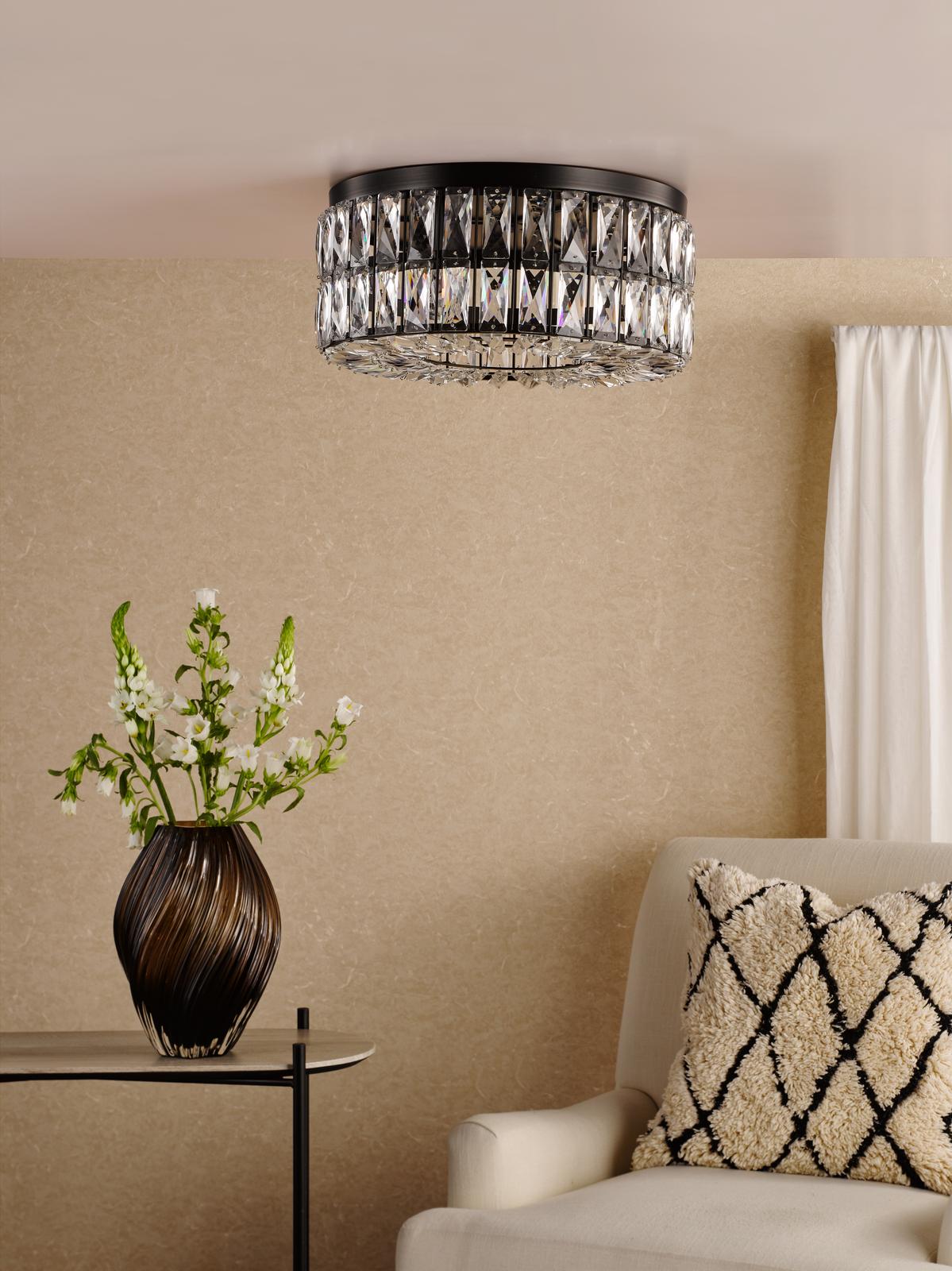 Relena 4 Light Flush Matt Black and Crystal