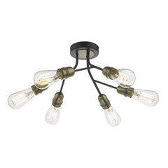 Remy 6 Light Semi Flush Black & Antique Brass