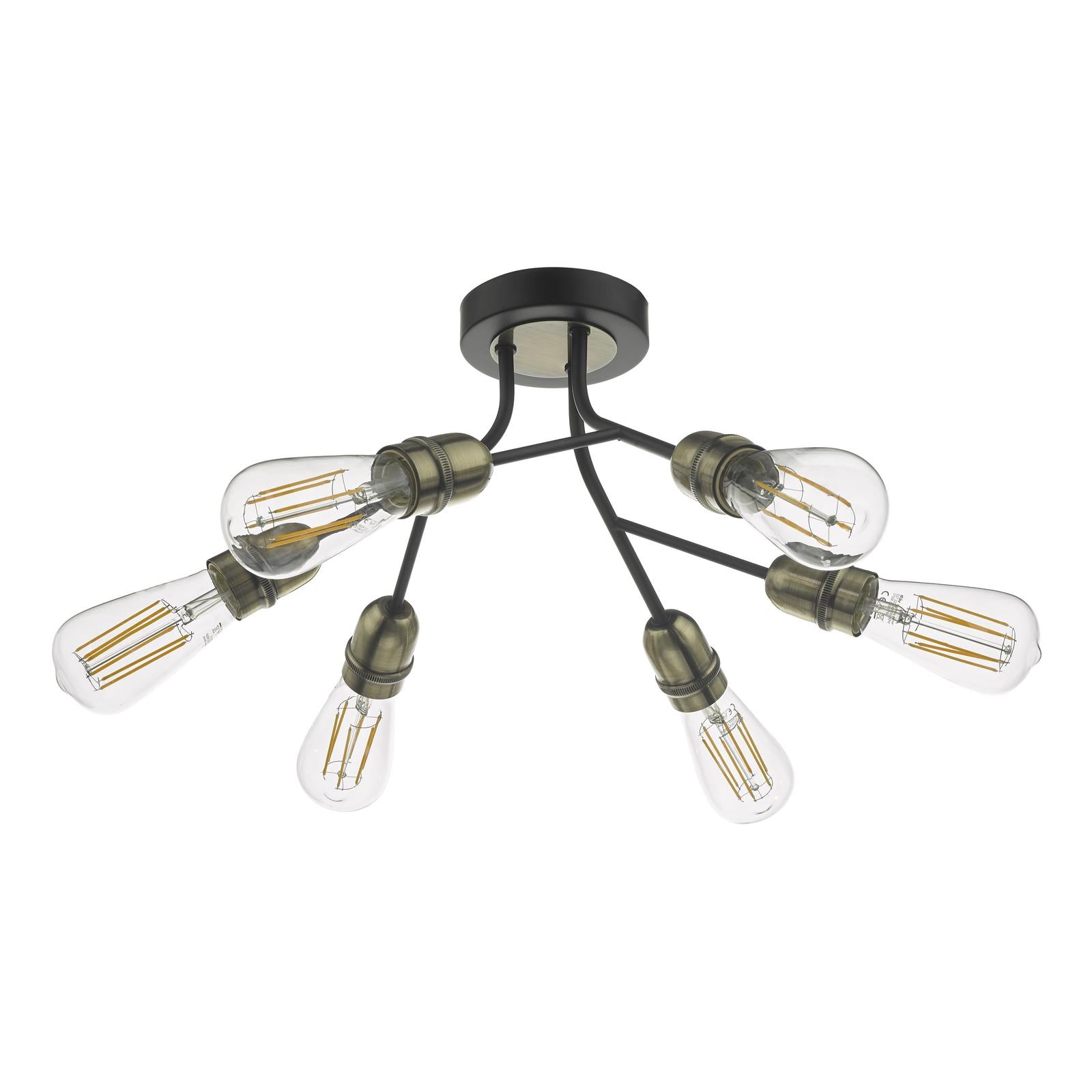 Remy 6 Light Semi Flush Black & Antique Brass
