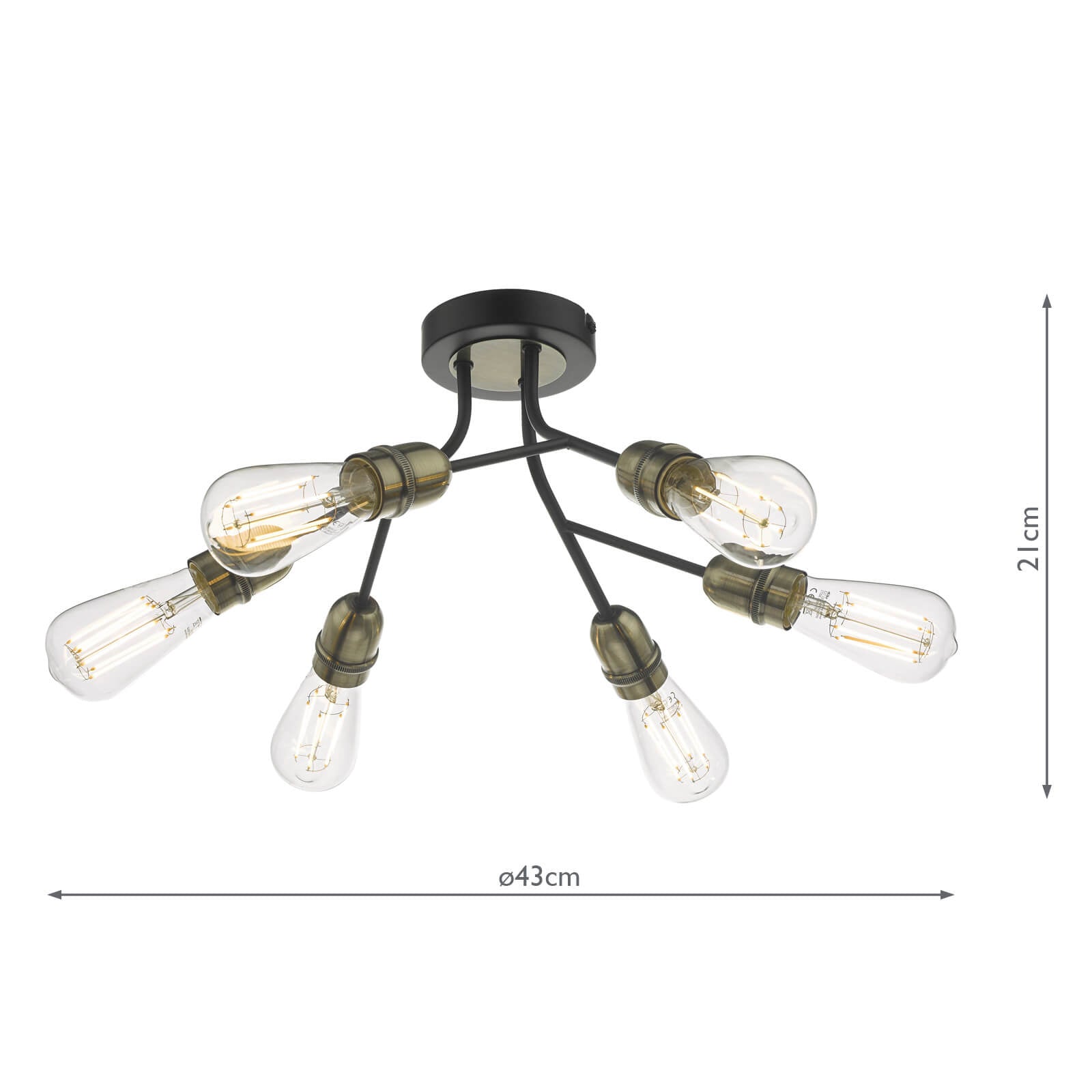 Remy 6 Light Semi Flush Black & Antique Brass