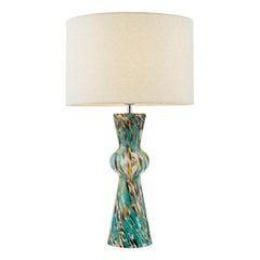 Rheneas Table Lamp Blue Art Glass and Polished Chrome With Shade