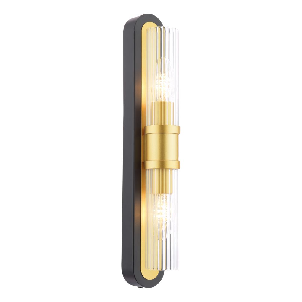 Rhian 2 Light Wall Light Matt Black and Ribbed Glass