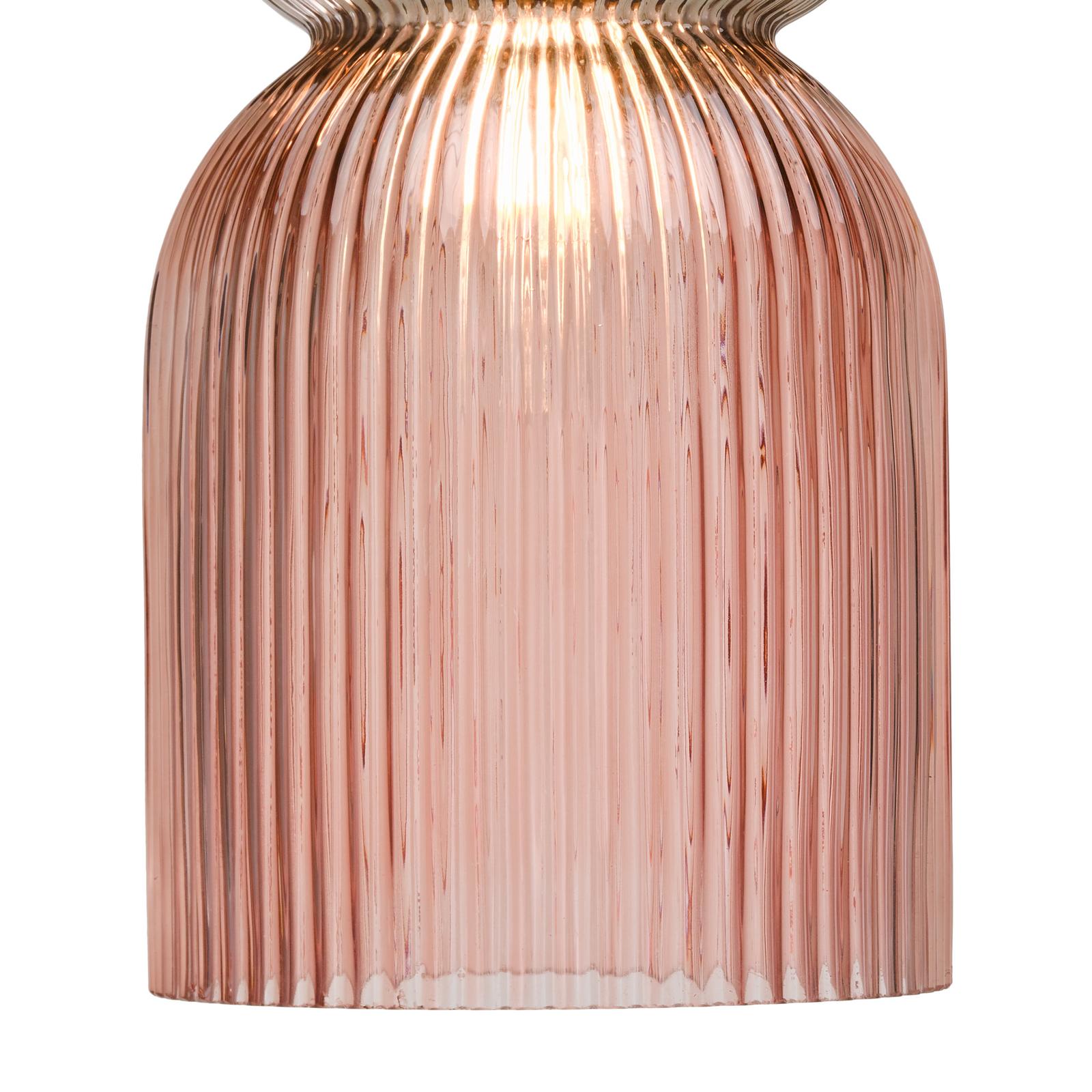 Rhubarb Pendant Pink and Green Ribbed Glass