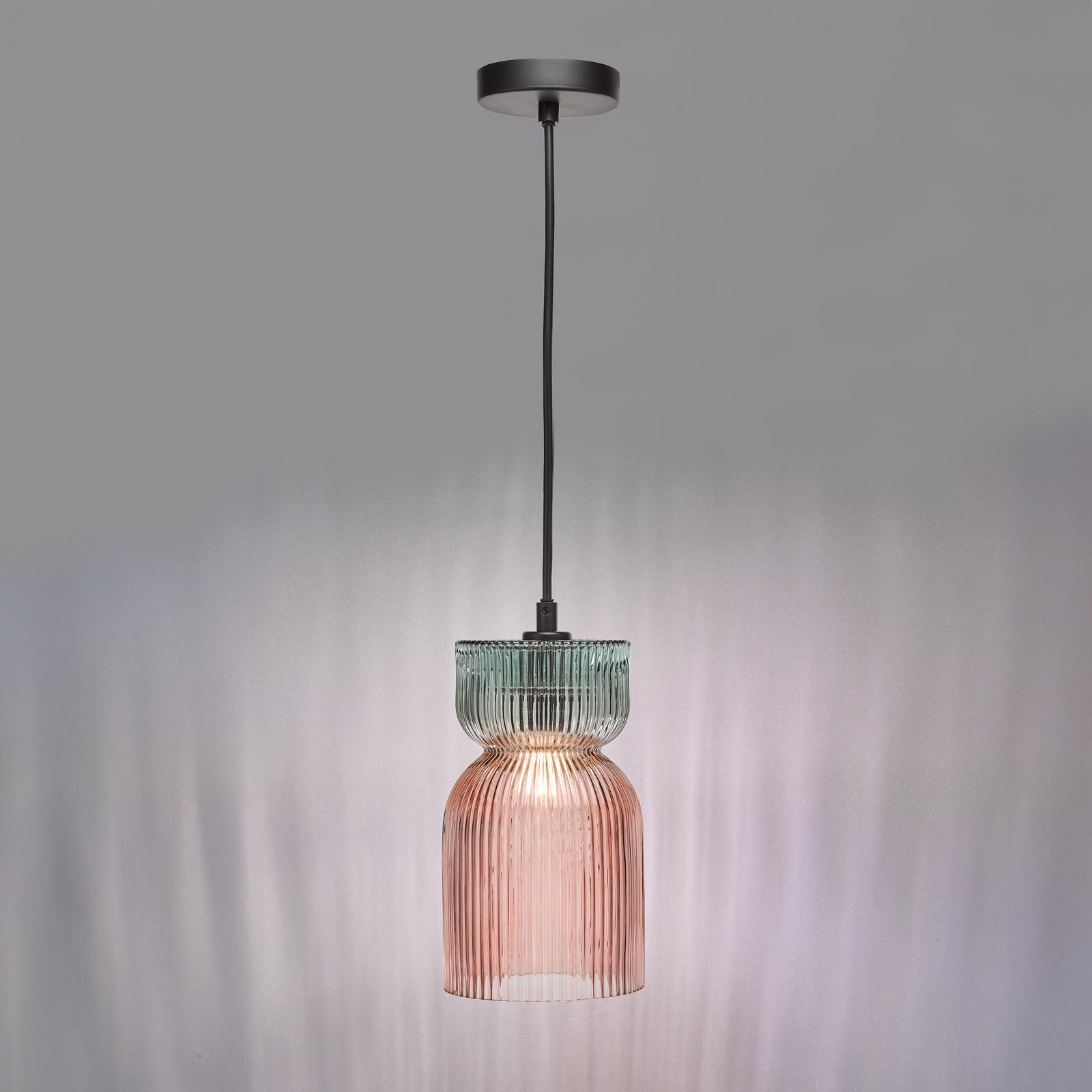 Rhubarb Pendant Pink and Green Ribbed Glass