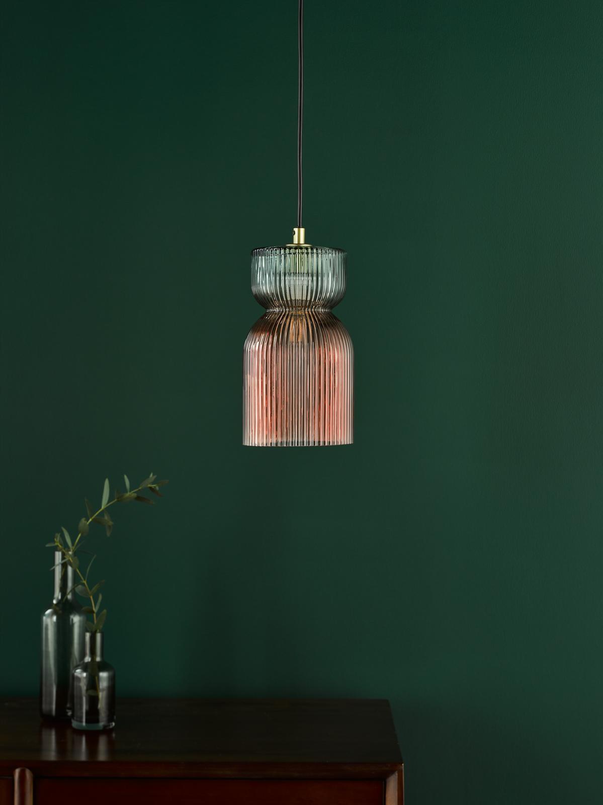 Rhubarb Pendant Pink and Green Ribbed Glass