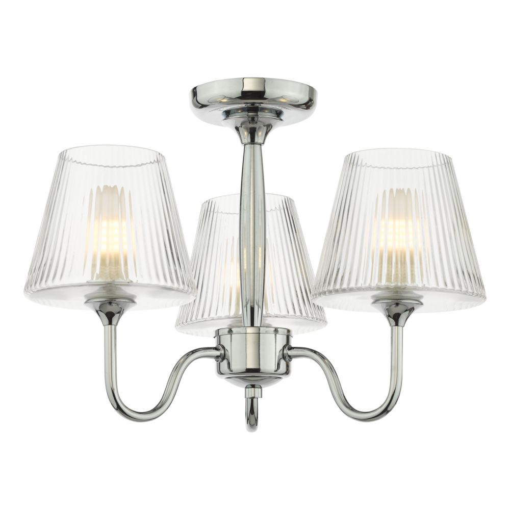 Rimaz 3 Light Bathroom Semi Flush Polished Chrome and Ribbed Glass IP44