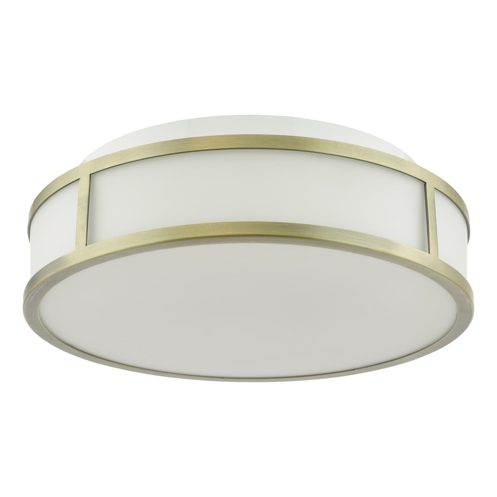 Royce 2 Light Bathroom Flush Matt Antique Brass and Opal Glass IP44