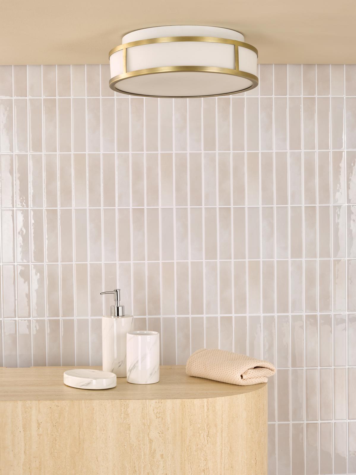 Royce 2 Light Bathroom Flush Matt Antique Brass and Opal Glass IP44