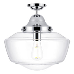 David Hunt Lighting Rydal Semi Flush Pendant Chrome With Clear Glass, IP44 Rated