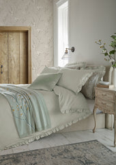 A timeless design the Ruffle duvet set finished in 200TC  100% cotton in a soft grey colour way all designed by Laura Ashley. The ruffle edge detailing is lovely.