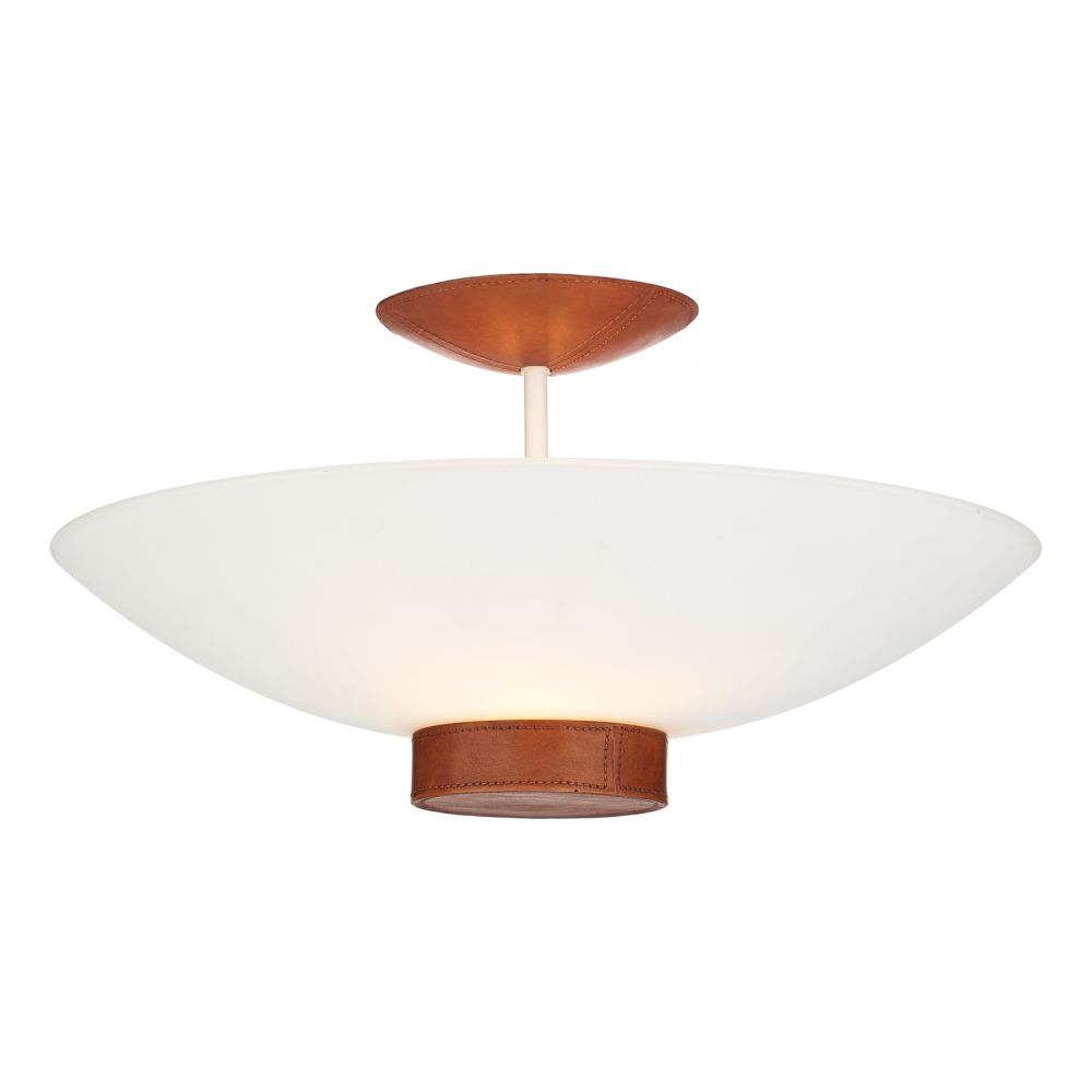 Saddler 2 Light Semi-Flush Leather Effect and White Glass