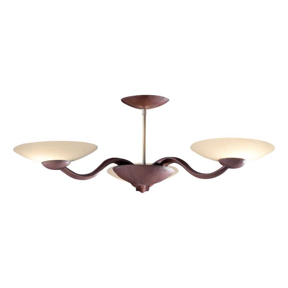Saddler 3 Light Pendant Leather Effect and White Glass