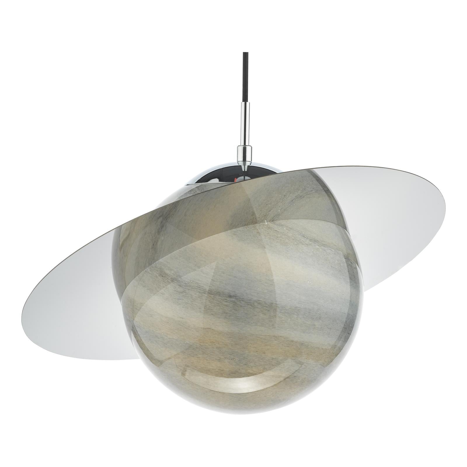 Saturn Pendant Planet Style Glass and Polished Chrome