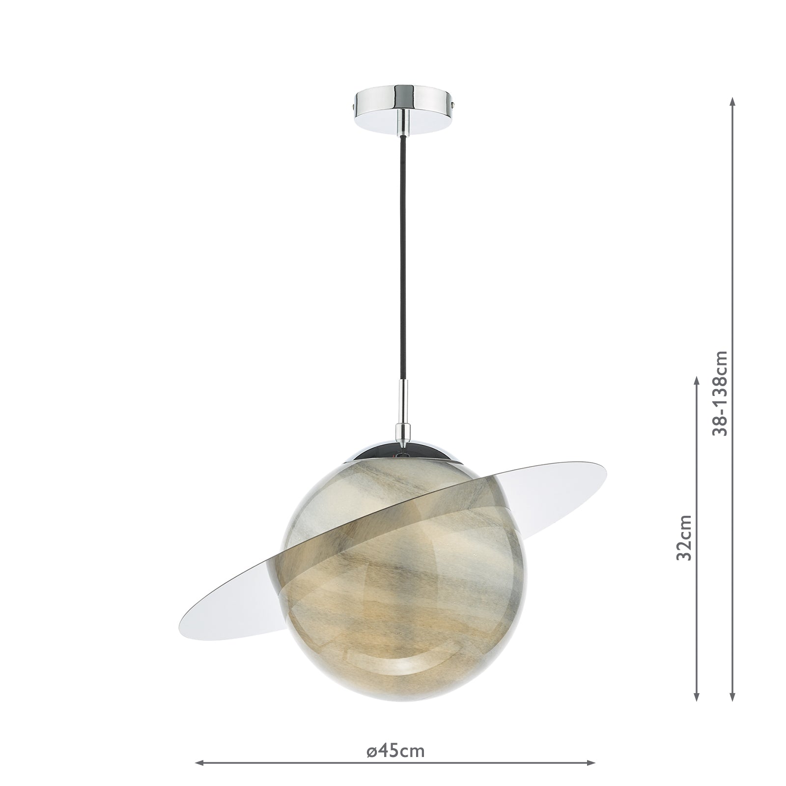 Saturn Pendant Planet Style Glass and Polished Chrome