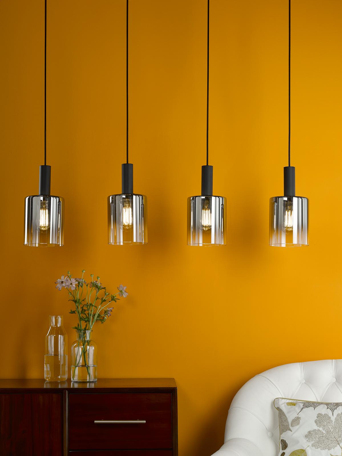 Savannah 4 Light Bar Pendant Matt Black and Smoked Glass