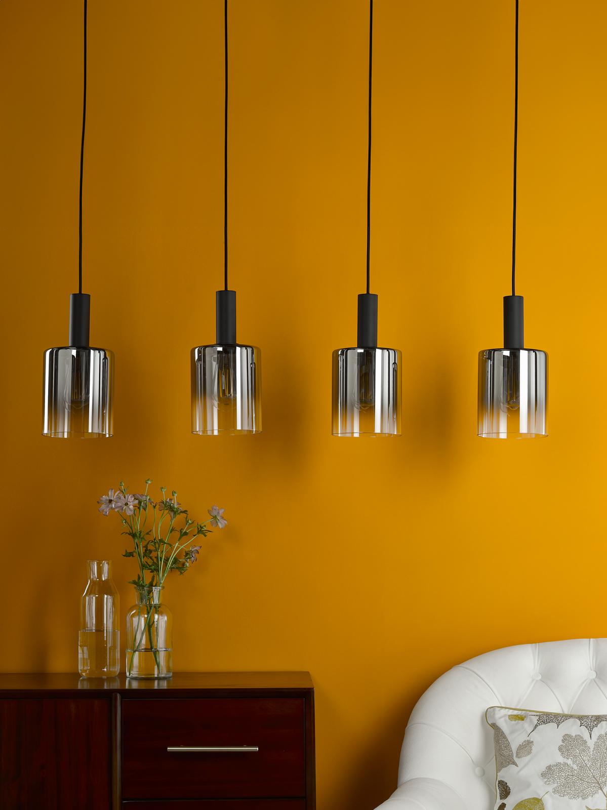Savannah 4 Light Bar Pendant Matt Black and Smoked Glass