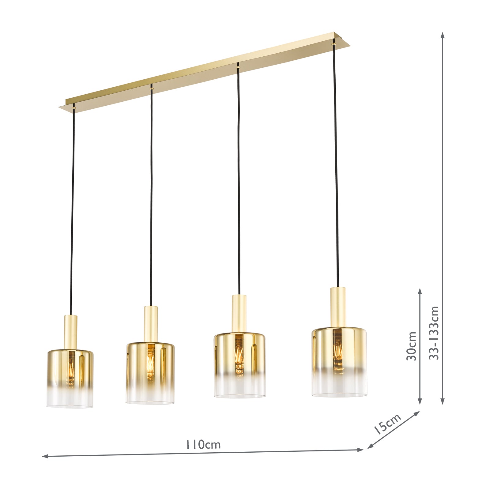 Savannah 4 Light Bar Pendant Satin Gold and Gold Ombre Glass