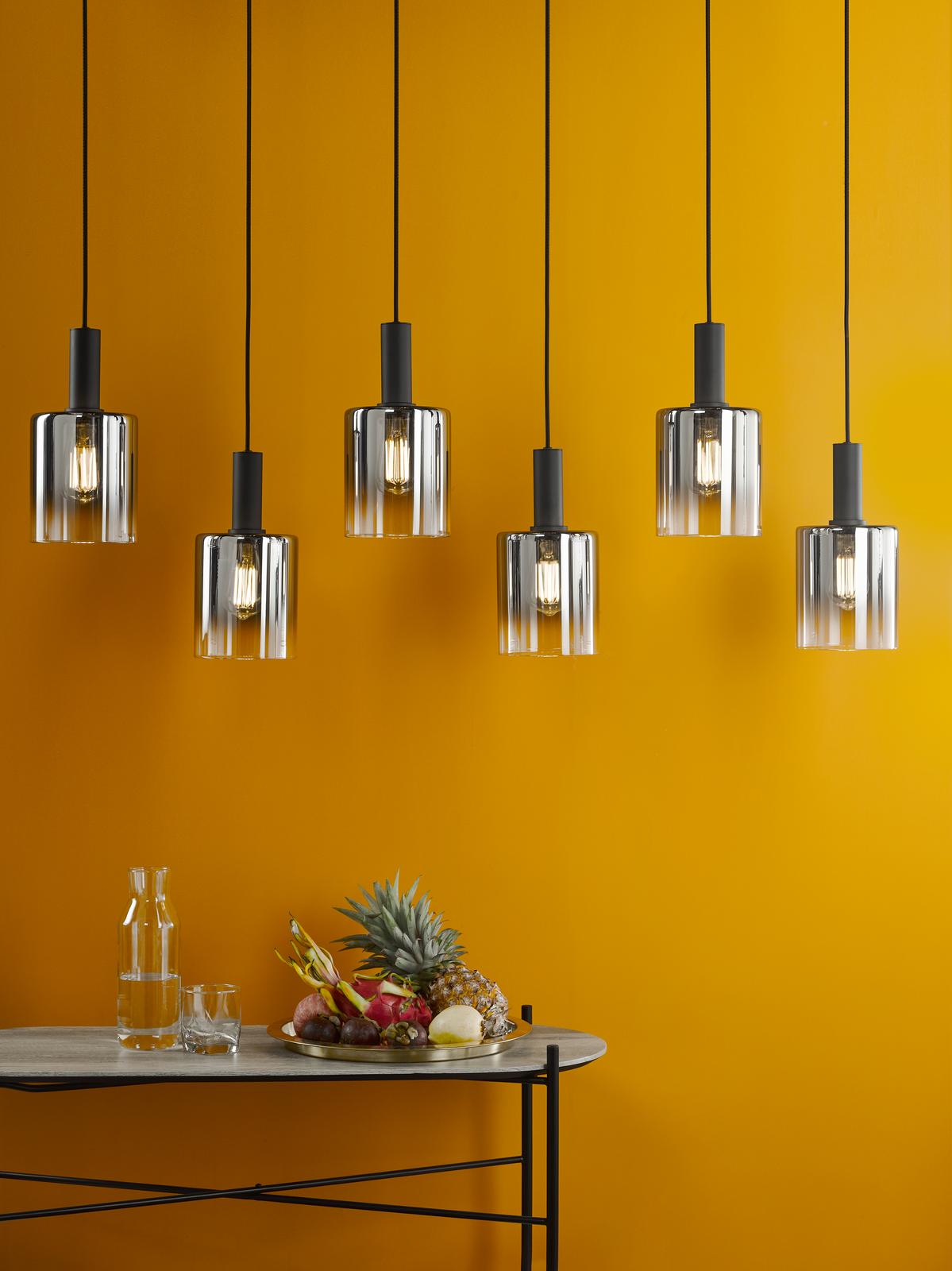 Savannah 6 Light Bar Pendant Matt Black and Smoked Glass