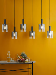 Savannah 6 Light Bar Pendant Matt Black and Smoked Glass
