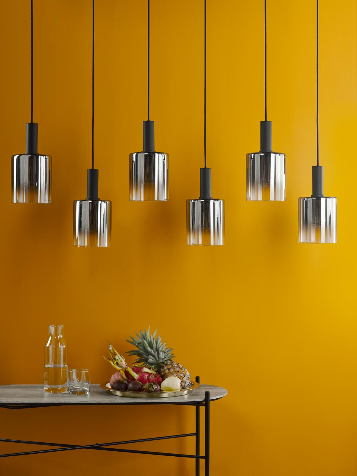 Savannah 6 Light Bar Pendant Matt Black and Smoked Glass
