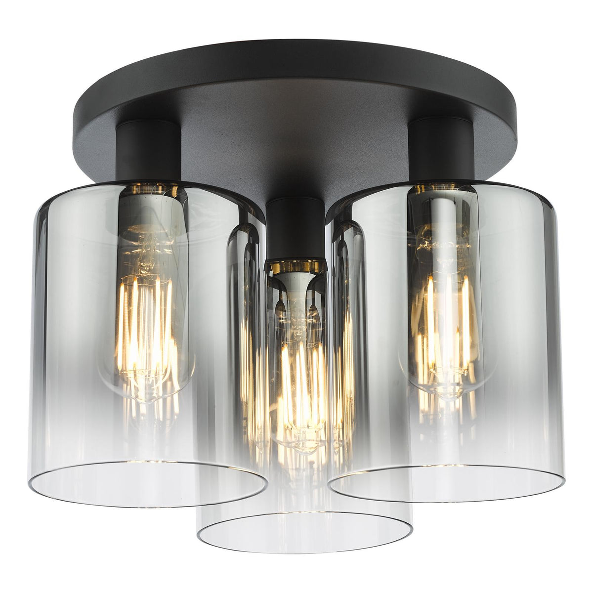 Savannah 3 Light Flush Matt Black and Smoked Glass